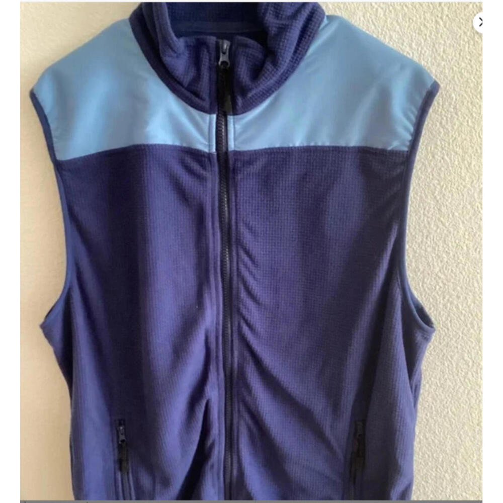 Charleston Threads Waffle Sweater Vest Blue Mock Neck Full Zippered Pockets L